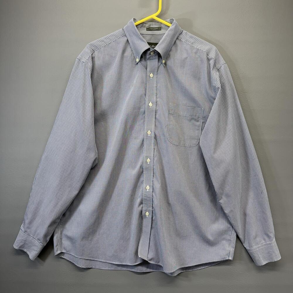 Eddie Bauer Shirt Mens XL Check Plaid Button Down Wrinkle Resistant Relaxed Fit